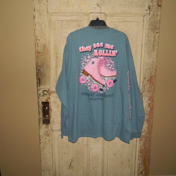 Simply Southern Roller Skates Long Sleeve T Shirt Sz XXL (AA-20) - Picture 2 of 5